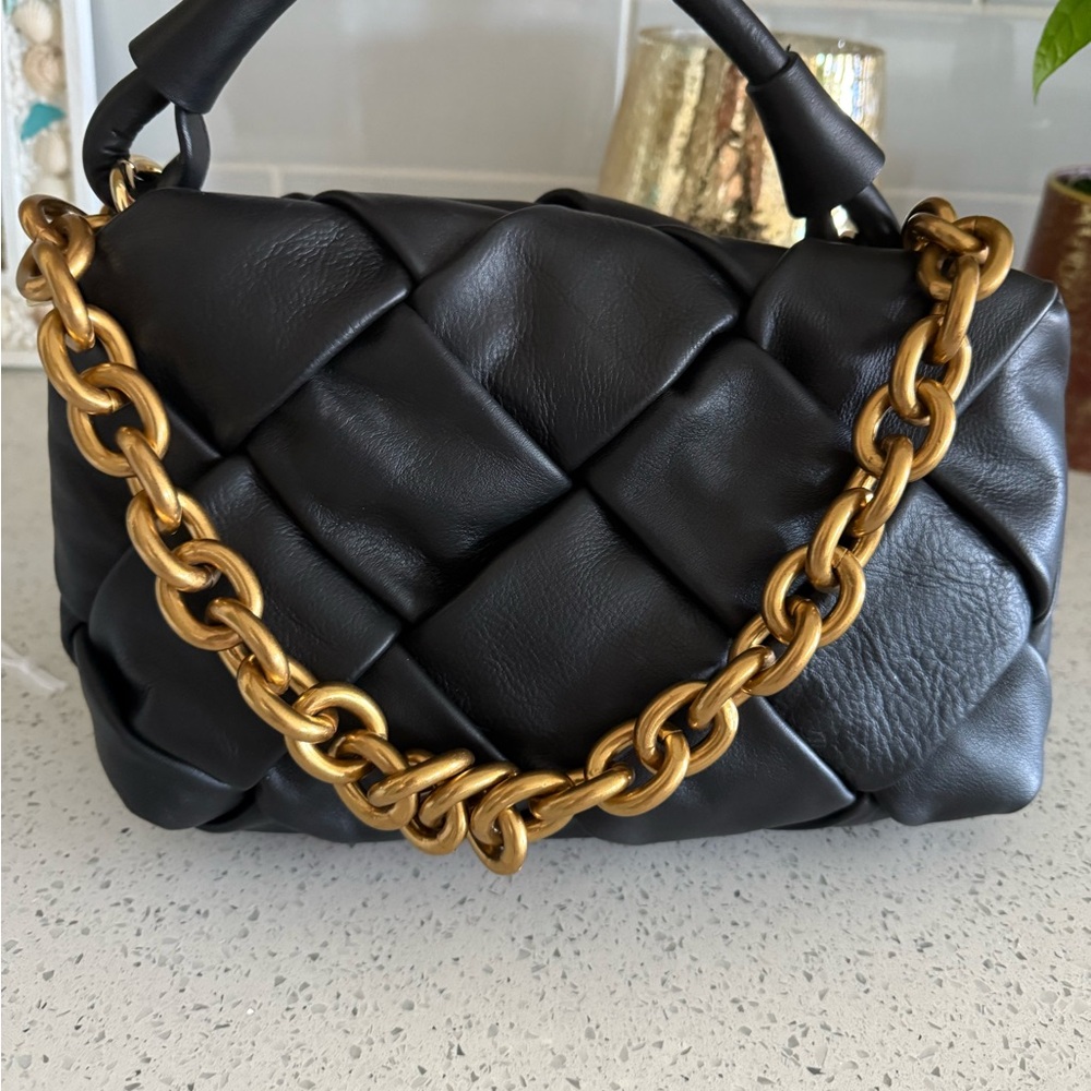Quilted Leather Bag with Gold Chain